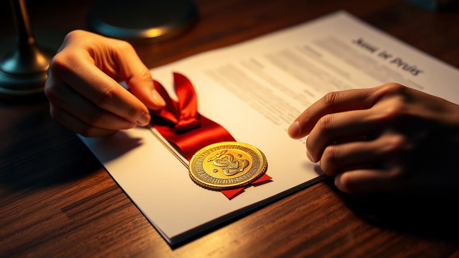 Ribbon and embossed seal being attached to an apostille document