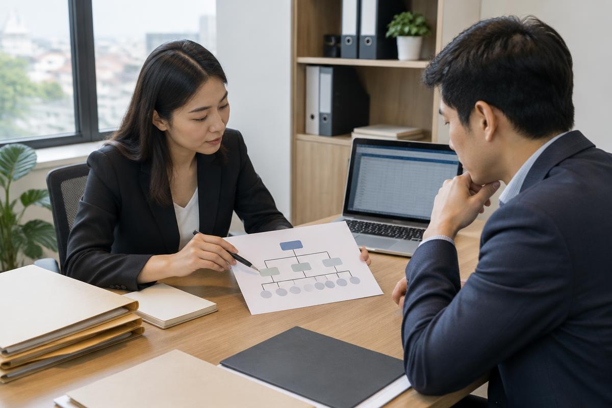 Illustration of reviewing company ownership and registration documents