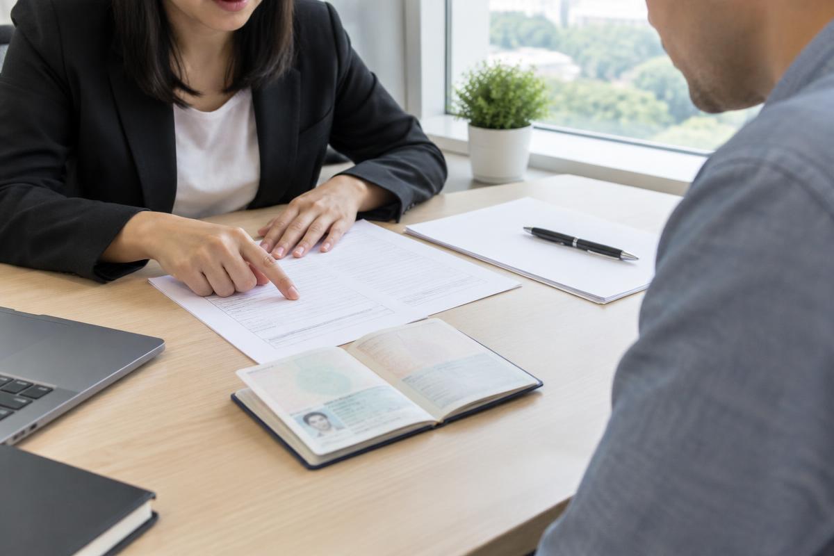 Illustration of reviewing identity and application documents before submission